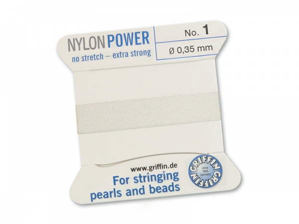 Griffin Nylon Power Beading Thread & Needle ~ Size 1 ~ White