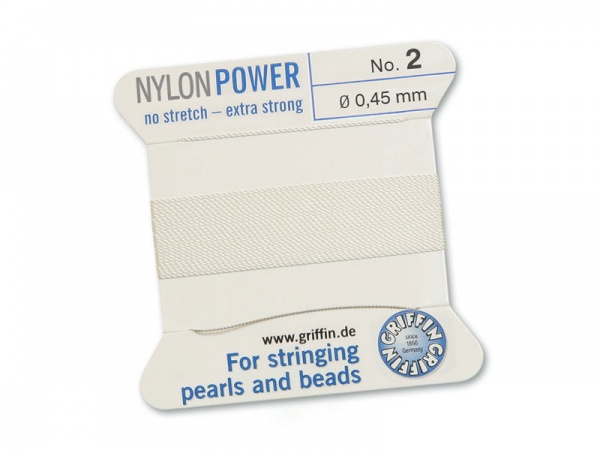 Griffin Nylon Power Beading Thread & Needle ~ Size 2 ~ White
