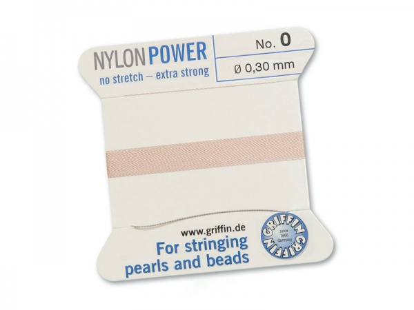 Griffin Nylon Power Beading Thread & Needle ~ Size 0 ~ Light Pink