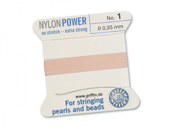 Griffin Nylon Power Beading Thread & Needle ~ Size 1 ~ Light Pink