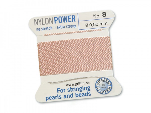 Griffin Nylon Power Beading Thread & Needle ~ Size 8 ~ Light Pink