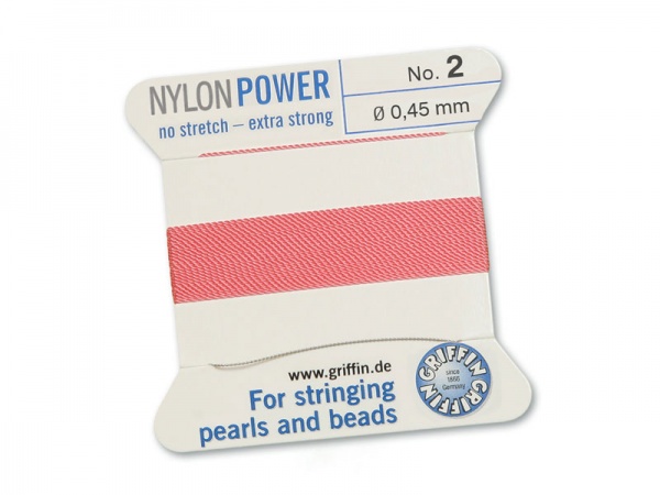 Griffin Nylon Power Beading Thread & Needle ~ Size 2 ~ Dark Pink