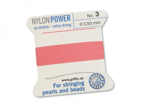 Griffin Nylon Power Beading Thread & Needle ~ Size 3 ~ Dark Pink