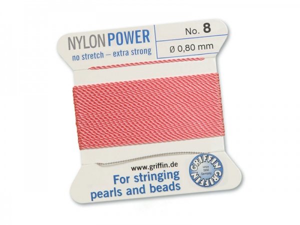Griffin Nylon Power Beading Thread & Needle ~ Size 8 ~ Dark Pink