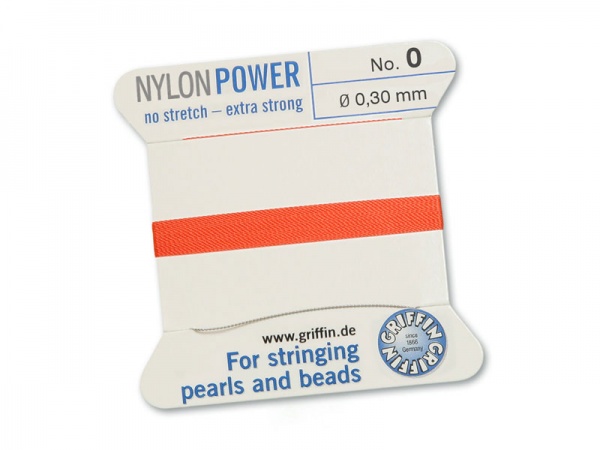 Griffin Nylon Power Beading Thread & Needle ~ Size 0 ~ Coral