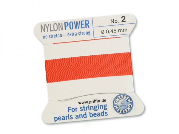 Griffin Nylon Power Beading Thread & Needle ~ Size 2 ~ Coral