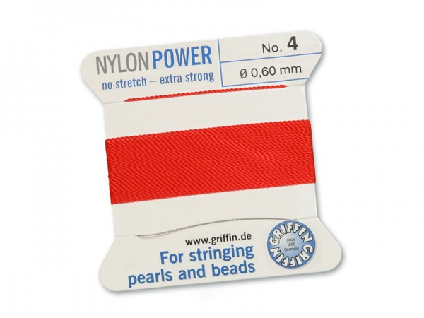 Griffin Nylon Power Beading Thread & Needle ~ Size 4 ~ Red