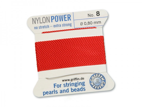 Griffin Nylon Power Beading Thread & Needle ~ Size 8 ~ Red