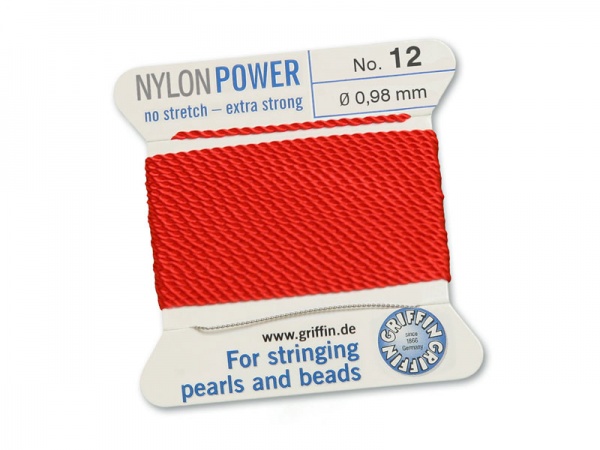 Griffin Nylon Power Beading Thread & Needle ~ Size 12 ~ Red