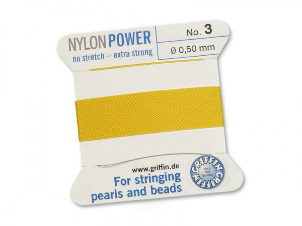 Griffin Nylon Power Beading Thread & Needle ~ Size 3 ~ Yellow