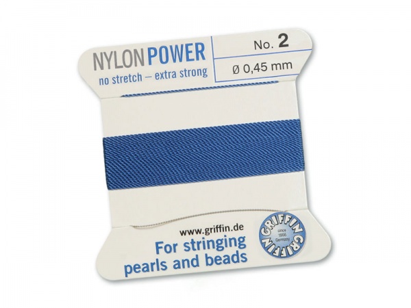 Griffin Nylon Power Beading Thread & Needle ~ Size 2 ~ Blue