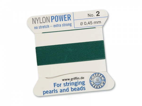 Griffin Nylon Power Beading Thread & Needle ~ Size 2 ~ Green