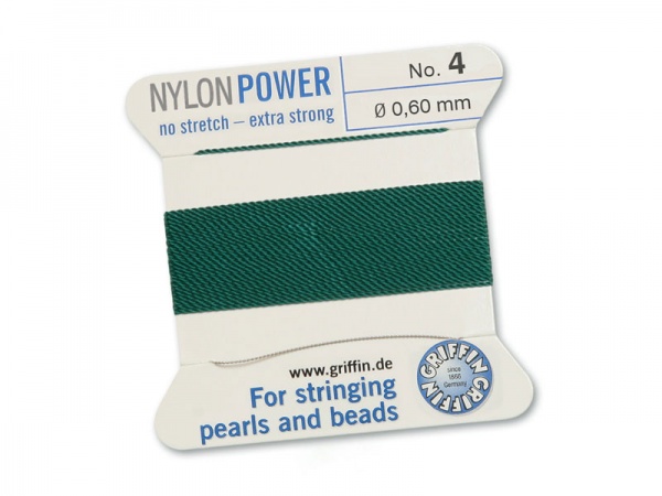 Griffin Nylon Power Beading Thread & Needle ~ Size 4 ~ Green