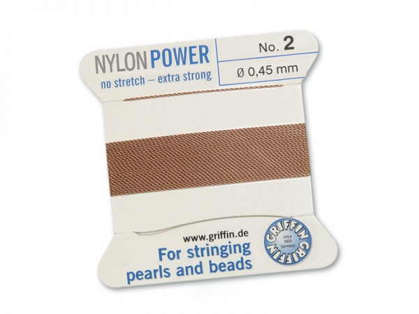 Griffin Nylon Power Beading Thread & Needle ~ Size 2 ~ Beige