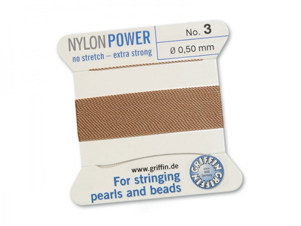 Griffin Nylon Power Beading Thread & Needle ~ Size 3 ~ Beige