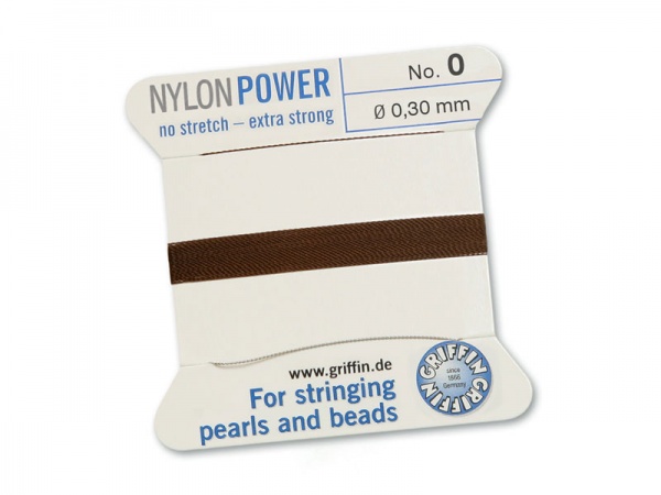 Griffin Nylon Power Beading Thread & Needle ~ Size 0 ~ Brown