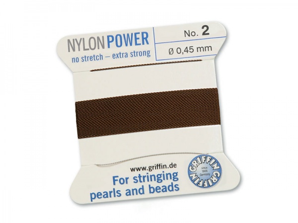 Griffin Nylon Power Beading Thread & Needle ~ Size 2 ~ Brown