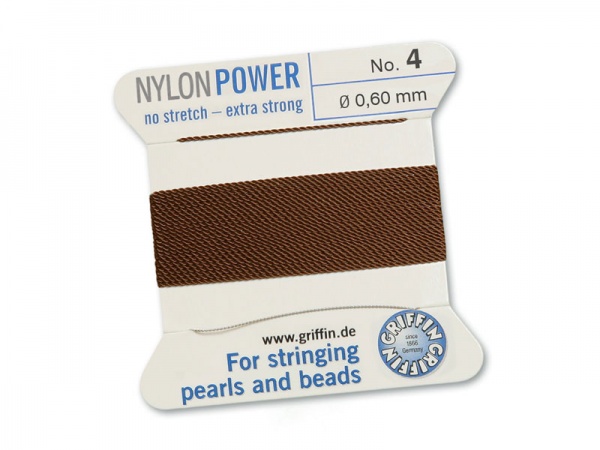 Griffin Nylon Power Beading Thread & Needle ~ Size 4 ~ Brown