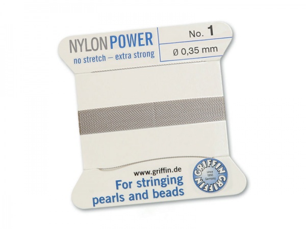 Griffin Nylon Power Beading Thread & Needle ~ Size 1 ~ Grey