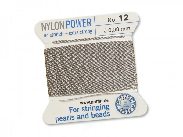 Griffin Nylon Power Beading Thread & Needle ~ Size 12 ~ Grey
