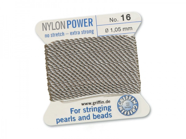 Griffin Nylon Power Beading Thread & Needle ~ Size 16 ~ Grey