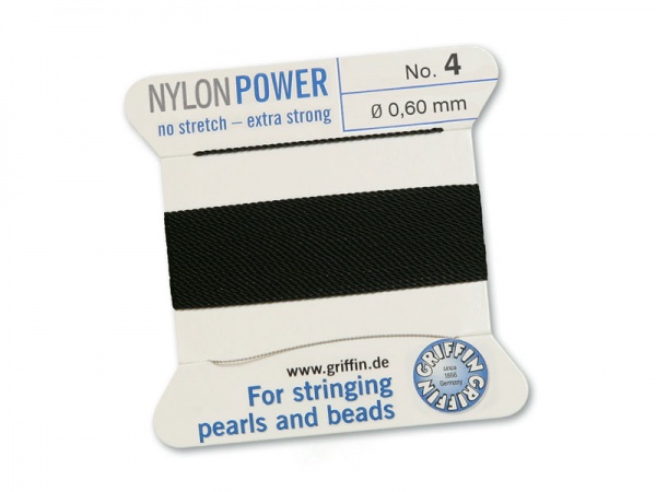 Griffin Nylon Power Beading Thread & Needle ~ Size 4 ~ Black