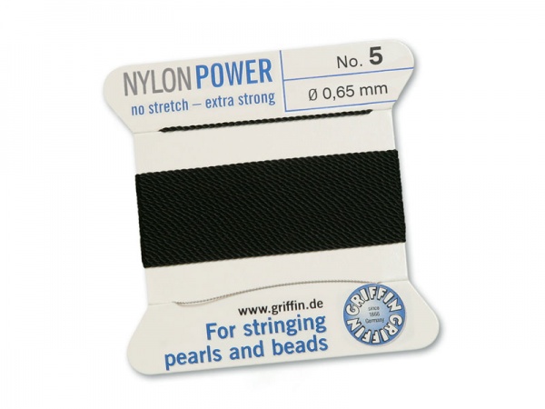 Griffin Nylon Power Beading Thread & Needle ~ Size 5 ~ Black