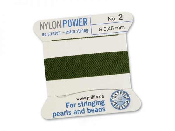 Griffin Nylon Power Beading Thread & Needle ~ Size 2 ~ Olive
