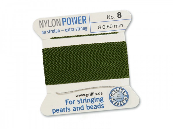 Griffin Nylon Power Beading Thread & Needle ~ Size 8 ~ Olive