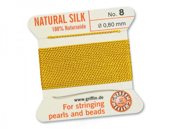 Griffin Silk Beading Thread & Needle ~ Size 8 ~ Yellow