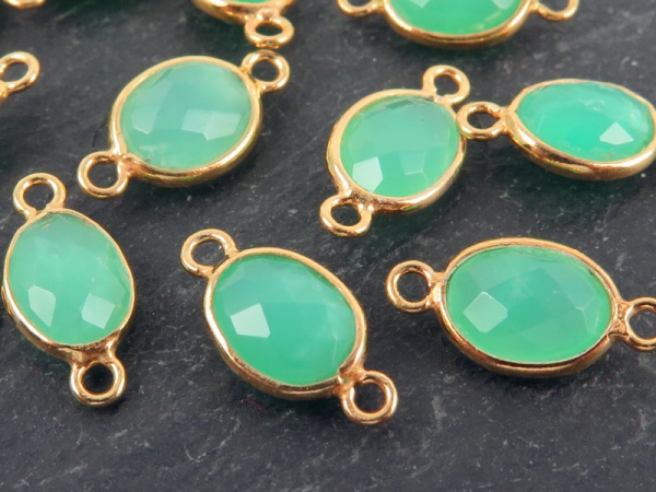 Gold Vermeil Chrysoprase Oval Connector 15mm