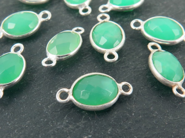 Sterling Silver Chrysoprase Oval Connector 15mm