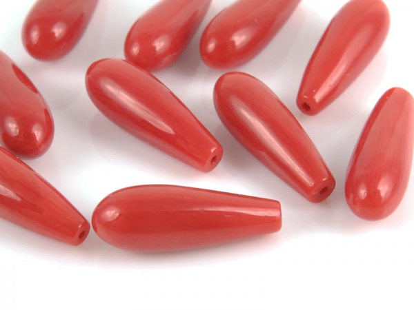 Red Coral Drop ~ Half Drilled ~ 14-15mm x 5mm