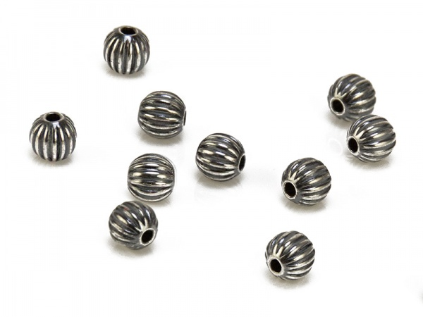 Sterling Silver Oxidised Corrugated Bead 4mm ~ Pack of 10