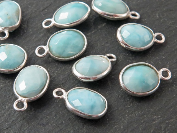 Sterling Silver Larimar Oval Charm 12mm