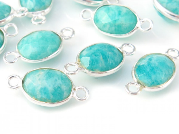 Sterling Silver Amazonite Oval Connector 15mm