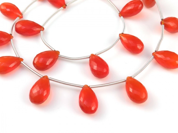 AAA Carnelian Micro-Faceted Pear Briolettes 12-12.5mm ~ 8'' Strand