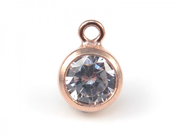 Cubic Zirconia Rose Gold Filled Charm ~ Brilliant White ~ 6.5mm
