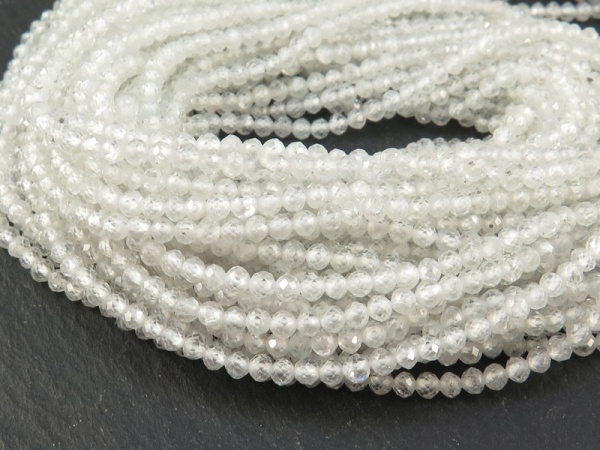 AA+ White Zircon Faceted Rondelles 2mm ~ 12.5'' Strand