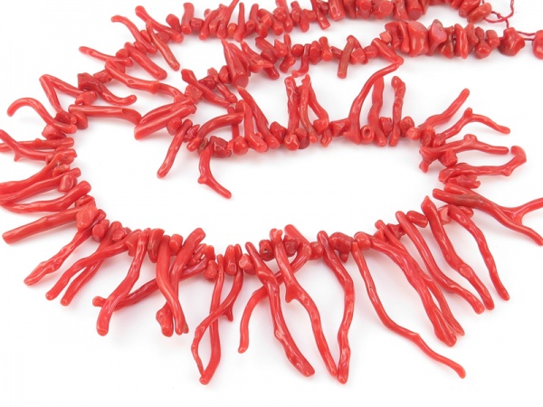 Red Coral Nugget and Frond Beads ~ 20'' Strand