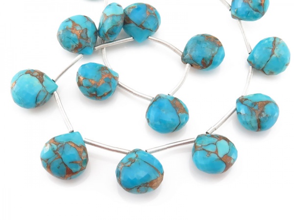 AA Mohave Copper Turquoise Micro-Faceted Heart Briolettes 10-11mm