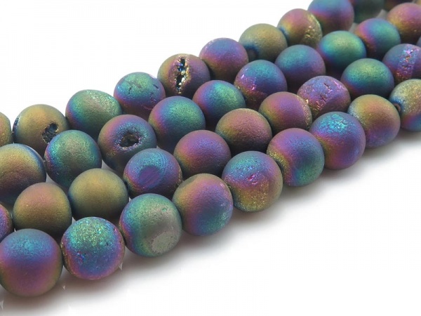 Rainbow Druzy Agate Matt Round Beads 8.5mm ~ 15.75'' Strand