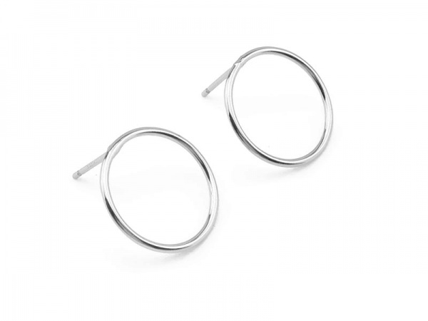 Sterling Silver Round Circle Ear Posts 15mm ~ PAIR