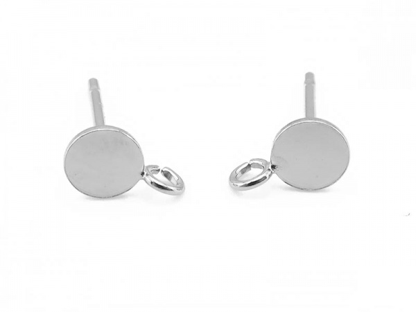 Sterling Silver Disc Ear Post w/Ring 4mm ~ PAIR