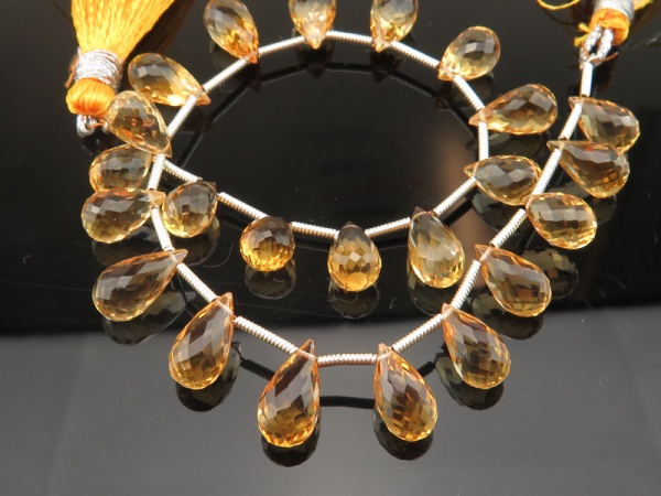 AAA Citrine Faceted Teardrop Briolettes 9-11mm ~ 7.5'' Strand
