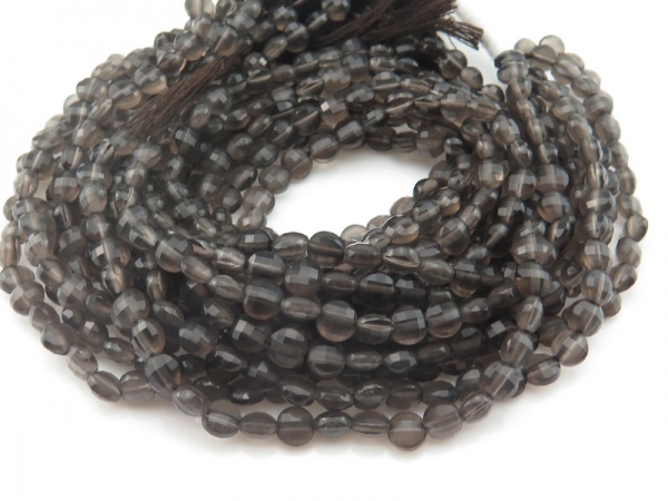 AAA Smoky Quartz Faceted Coin Beads 4.5mm ~ 12.5'' Strand
