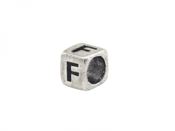 Sterling Silver Alphabet Square Bead 5mm ~ F