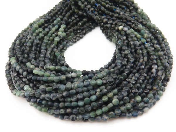 Green Tourmaline Faceted Coin Beads 4mm ~ 12'' Strand