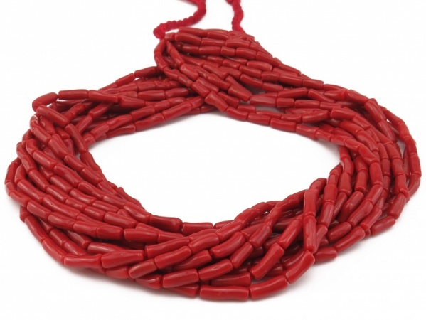 Red Coral Smooth Tube Beads 6-9mm ~ 18'' Strand