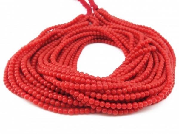 Red Coral Smooth Round Beads 3mm ~ 18'' Strand